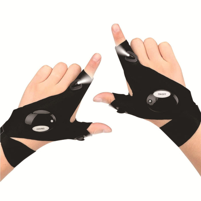 Fingerless LED gloves displayed flat against white background