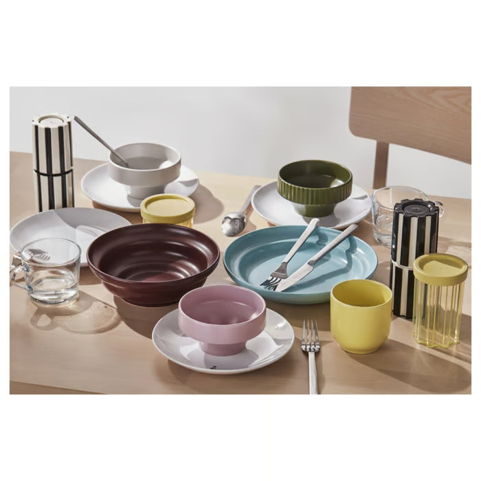 IKEA SPJUTLILJA Modern Dining Set- Patterned Ceramic Bowls (Set of 3, 12cm) & Matching Side Plates (4-Pack, 20cm)