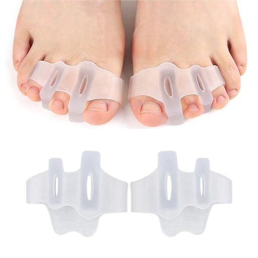  Digital Shoppy three‑hole toe separator worn on feet showing translucent and beige color options