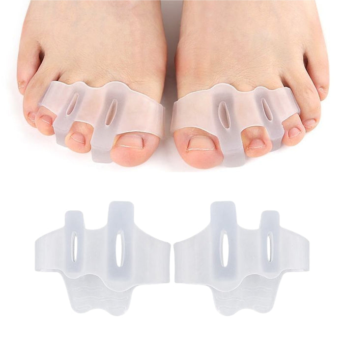  Digital Shoppy three‑hole toe separator worn on feet showing translucent and beige color options