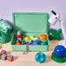  GLIS box used in kids’ play area, filled with colorful toys, balls, blocks, and geometric shapes for organized fun