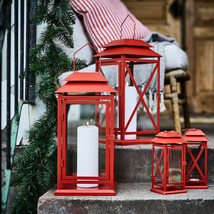 IKEA VINTERFINT Lantern /tealight, indoor/outdoor, bright red, 22 cm (8 ¾ ")