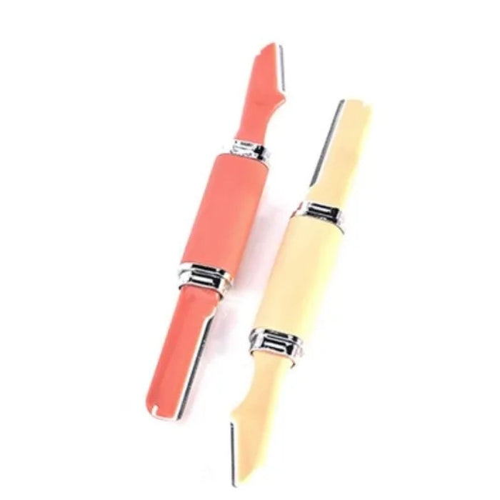 Digital Shoppy eyebrow trimmer – red and yellow dual-ended peelers shown for ergonomic comparison