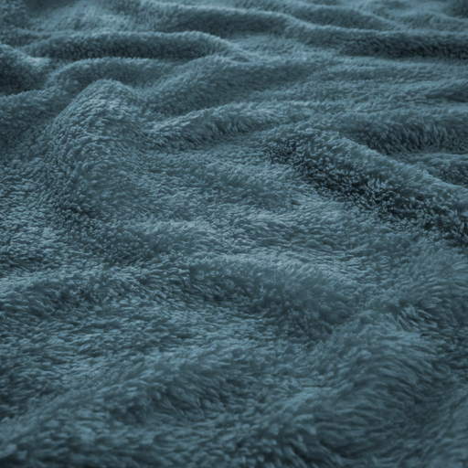 Close-up of IKEA TRATTVIVA blue fleece fabric showing thick plush texture