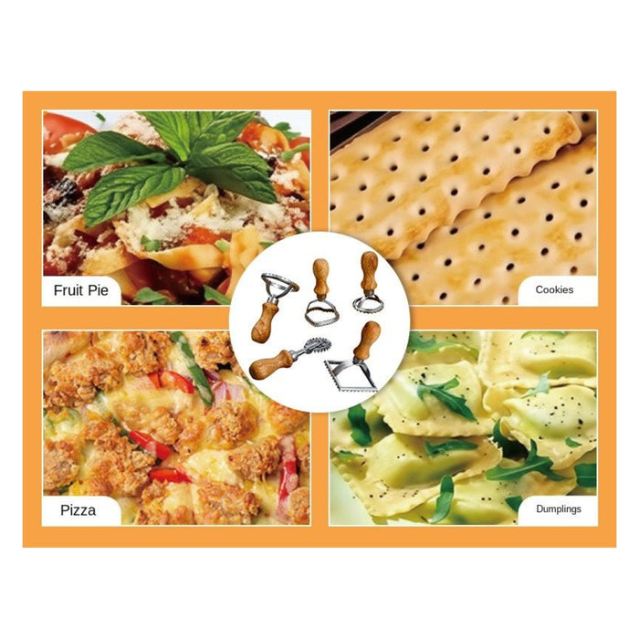 Digital Shoppy Ravioli Stamp Maker Cutter Set of 5 – Stainless Steel Pasta, Dumpling & Cookie Cutter with Wooden Handle