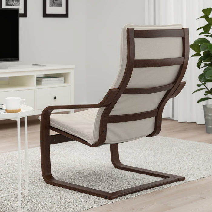 Wooden chair with beige cushion in a living room setting