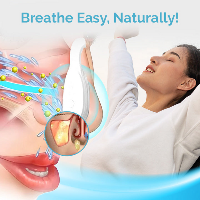 Compact nasal irrigation device with gentle water flow to relieve sinus pressure and nasal congestion.