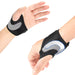 Black wrist support straps with gray and blue accents on a white background