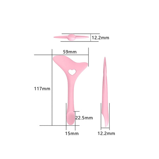 Pink hair clip with measurements on a white background