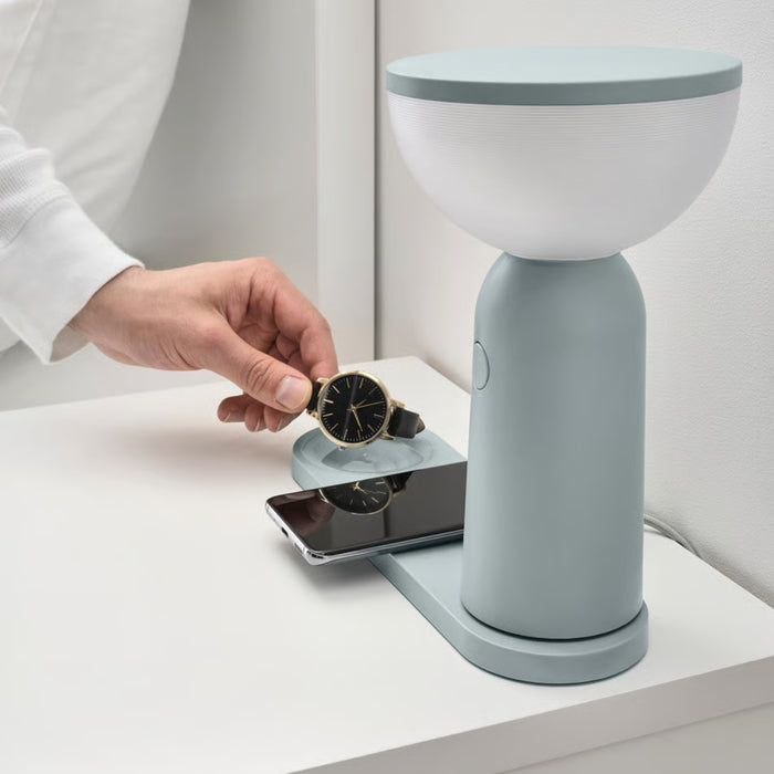IKEA BETTORP LED mobile lamp with wireless charging, dimmable light grey-blue