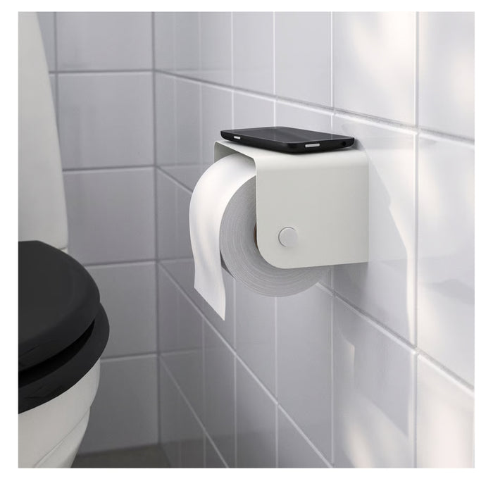 IKEA ENUDDEN Toilet Roll Holder with Washcloth, White, 9x13x8 cm, Top Shelf, Light Yellow Washcloth 30x30 cm ( 2 piece )