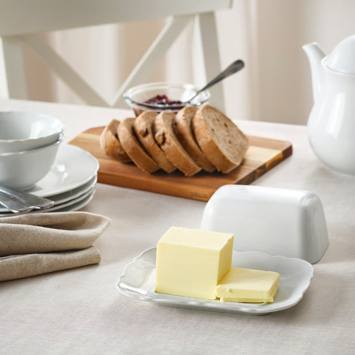 IKEA UPPLAGA Butter Dish White with UPPLAGA Bowl White 13 cm
