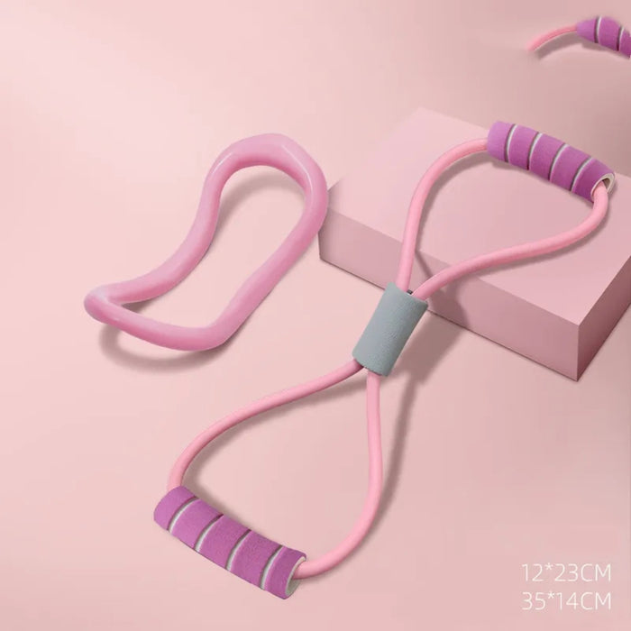 Pink and purple resistance band on a pink background