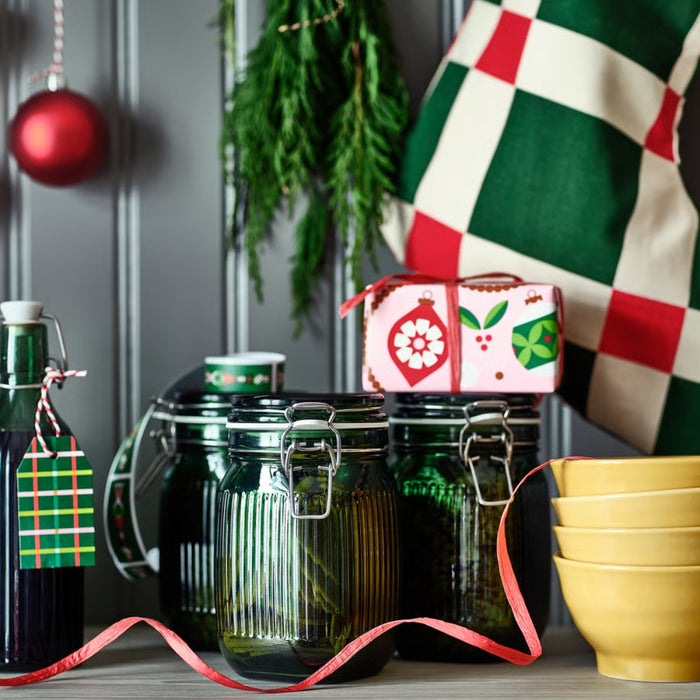 IKEA VINTERFINT Jar with lid, glass green, 1 l (34 oz)