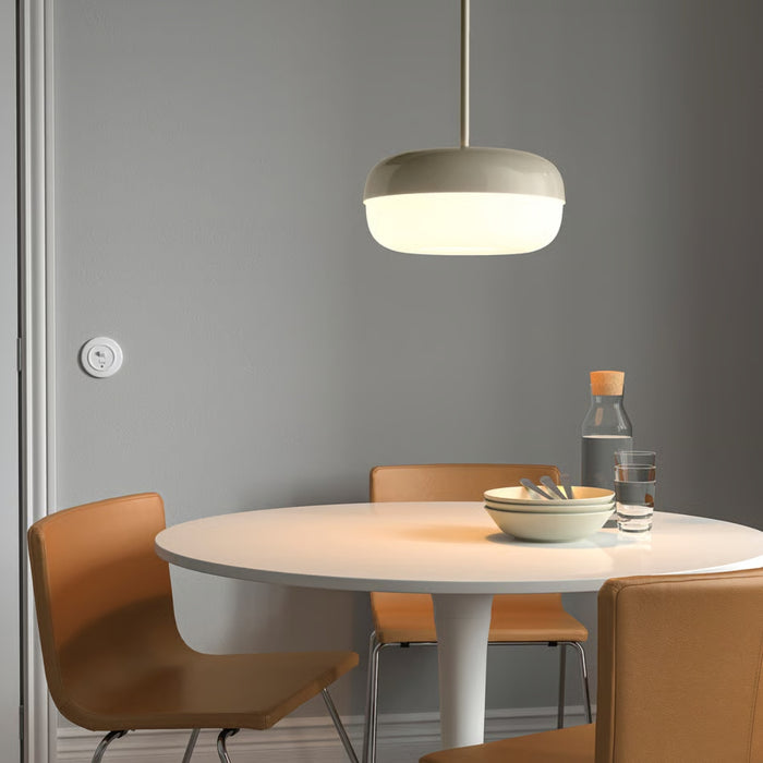 IKEA BLÅSVERK Pendant lamp, beige, 37 cm (15 "), hanging above round dining table with four chairs - 10520905