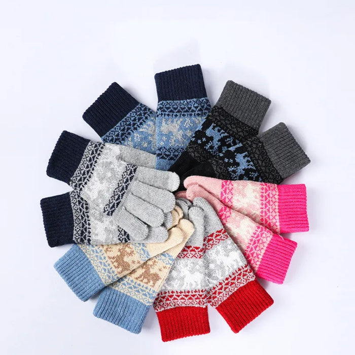 Digital Shoppy Women's Gloves Winter Warm Thickened Five-finger Riding Finger Gloves (Navy Blue Light Gray)