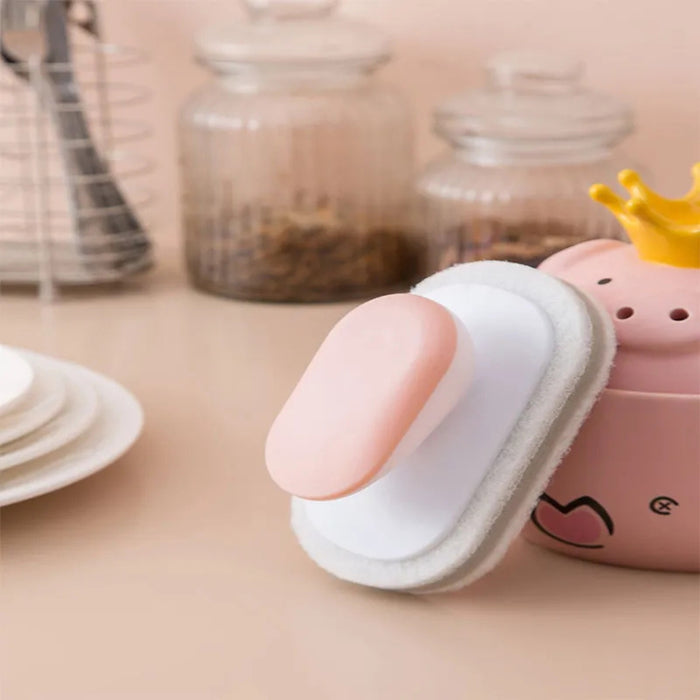 Digital Shoppy Multifunctional Cleaning Brush – Pink Sponge Scrubber for Pots, Gas Stove & Kitchen Surfaces