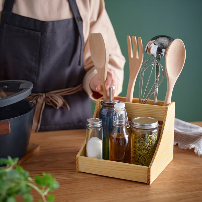 IKEA CHOKLADHAJ Kitchen countertop organiser, wood, 20x18x16 cm (7 7/8x7 1/8x6 1/4 "), used for storing utensils, jars, and bottles on kitchen counter - 60605582