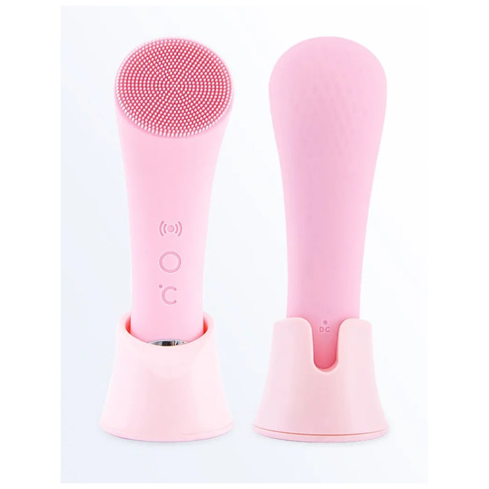 Digital Shoppy Silicone Face Cleansing Brush Facial Cleansing Brush Electric Facial Brush Vibration Heating -Pink