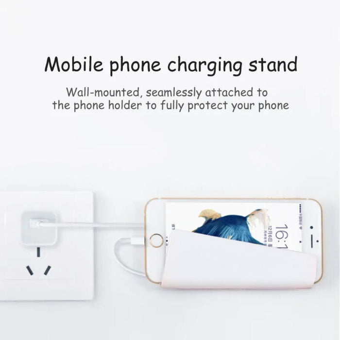 Mobile phone charging stand with smartphone on a white background