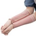 Pink sports compression sleeves worn on forearms – breathable fabric with white patterns for athletic support – 1600002527315