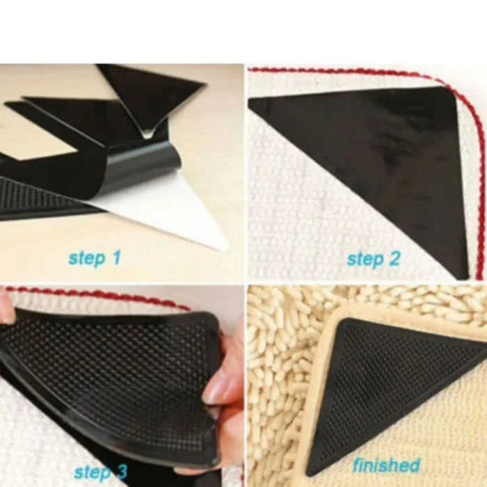 Digital Shoppy Carpet Grip Pads – Triangular PU Anti-Slip Stickers, Black