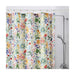 Floral patterned shower curtain in a bathroom setting