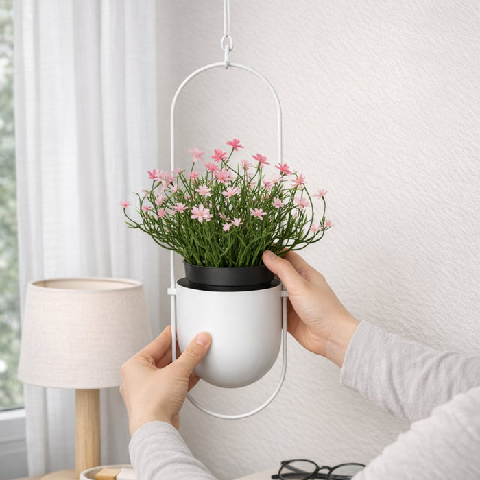 IKEA CHILISTRÅN & FEJKA Set| Hanging Planter with Artificial Pink Baby’s Breath | Indoor & Outdoor Modern Decor