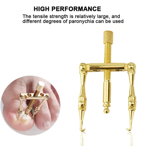 Gold-colored dental tool with text about high performance and tensile strength.