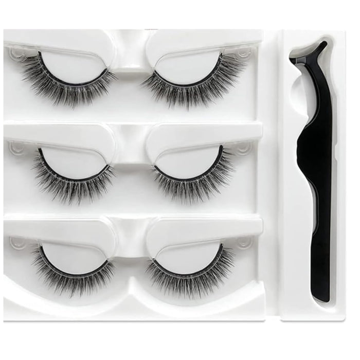 Digital Shoppy 3 Pairs Eyelash Set with Applicator – Self-Adhesive Beauty Strip