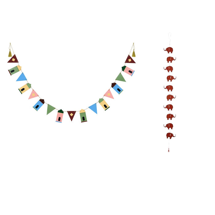 IKEA GOKVÄLLÅ Paper Garland — Multicolour Houses & Flags, 1.9m | Festive Home Decor with GETINGSTA Hanging decoration, elephant/dark red