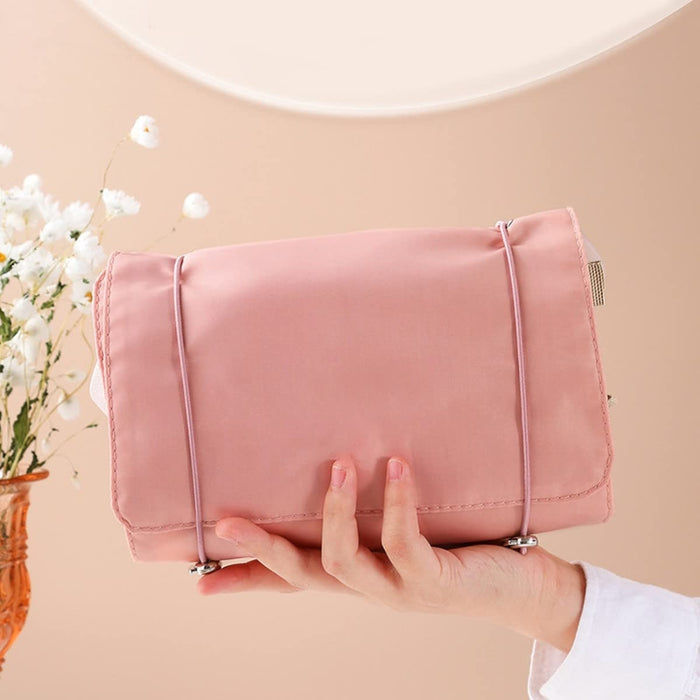 Digital Shoppy 4-in-1 Foldable Cosmetic Bag – Detachable Mesh Pouches for Women – Pink