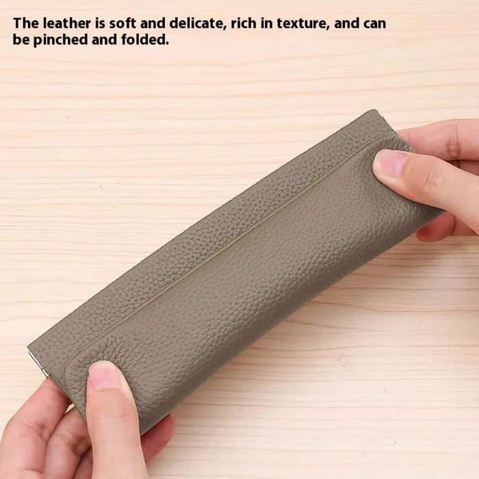 Digital Shoppy Gray Cowhide Leather Long Wallet – Self-Closing Slim Organizer