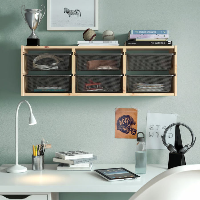 IKEA TROFAST Wall storage, light white stained pine/dark grey, 93x21x30 cm (36 5/8x8 1/4x11 3/4 ")
