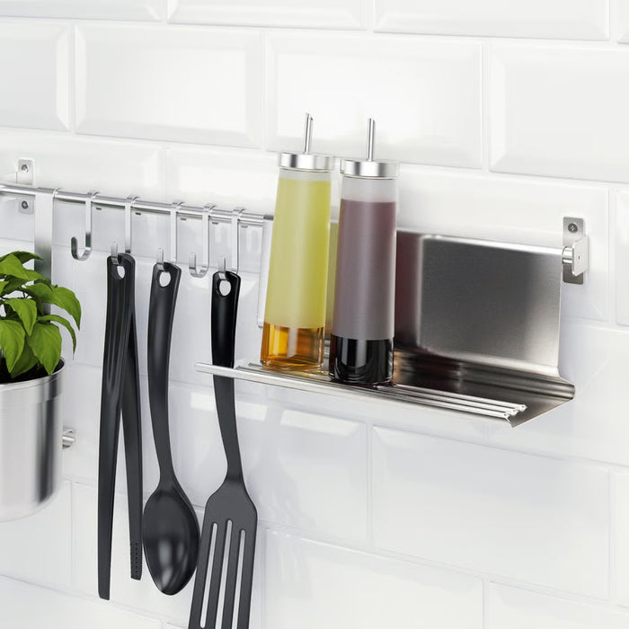 IKEA KUNGSFORS Rail with 5 hooks and tablet stand, stainless steel, 56 cm (22 ")