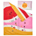 Children's bedding set with colorful design on a white background