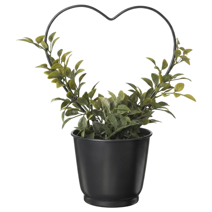 IKEA BROKTRAST Plant Pot Dark Grey 9 cm with VINTERFINT Artificial Potted Plant Myrtle/Bow 9 cm — Stylish Home Décor Combo