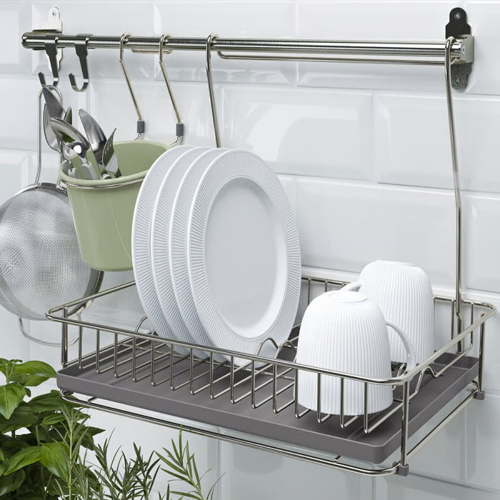IKEA HULTARP Kitchen Organizer Set: 80cm Nickel-Plated Rail & 5-Pack Matching Hooks
