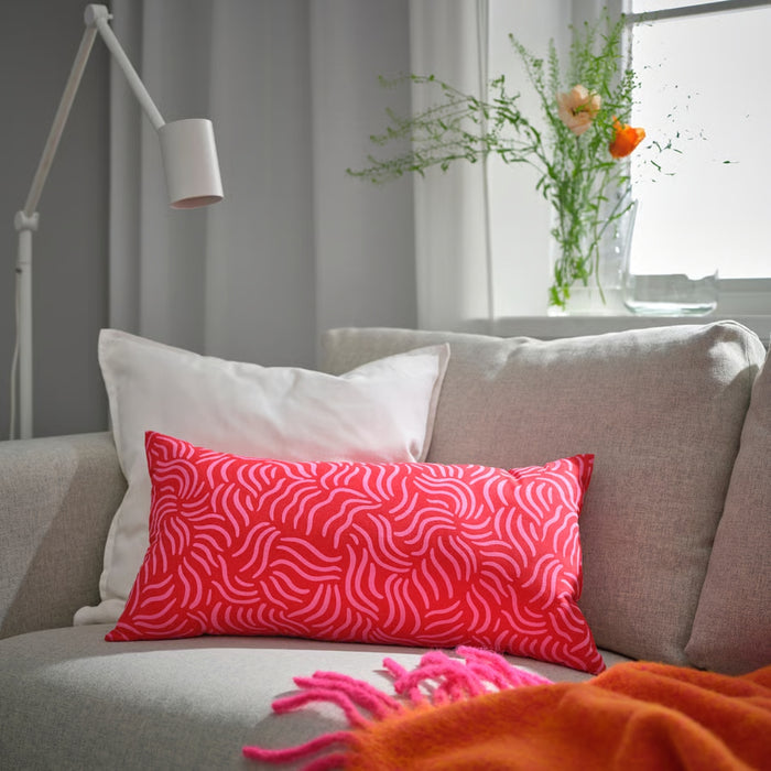 IKEA Cushion Set -  SANDMOTT Cushion Red/Pink 30x58 cm & KLIPPNEJLIKA Cushion Cover, Multicolor/Wave Pattern, 40x58 cm (2 pack)