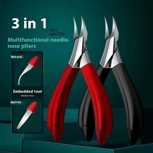 Red ingrown nail cutter – 3-in-1 multifunctional pliers with nail pick, file, and embedded tool features