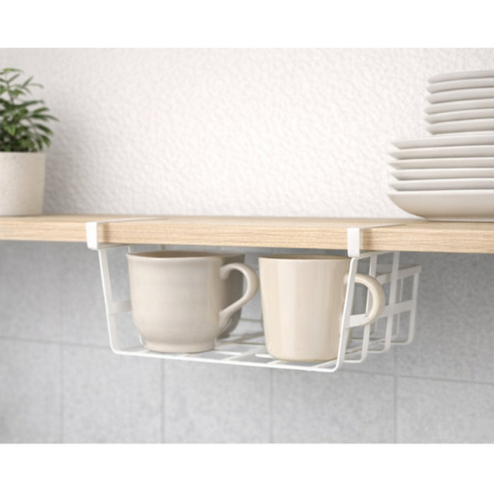 IKEA Kitchen Storage & Coffee Mug Set - PÅLYCKE Clip-on Mesh Basket, FÄRGKLAR Glossy Beige (37cl) & SANDSKÄDDA Light Grey-Beige (27cl) Mugs Set