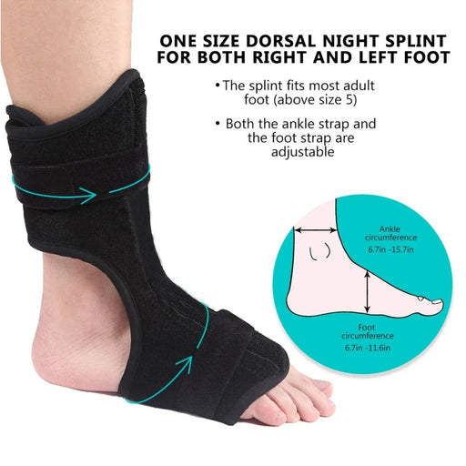 Foot drop orthosis – labeled sizing chart for ankle and foot circumference