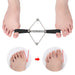 Demonstration of the toe tension band being worn on both big toes to show alignment improvement.