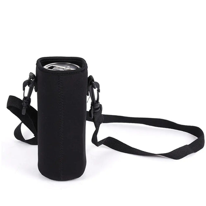 Digital Shoppy insulation cup strap cover – black neoprene sleeve with beverage can and adjustable shoulder strap

