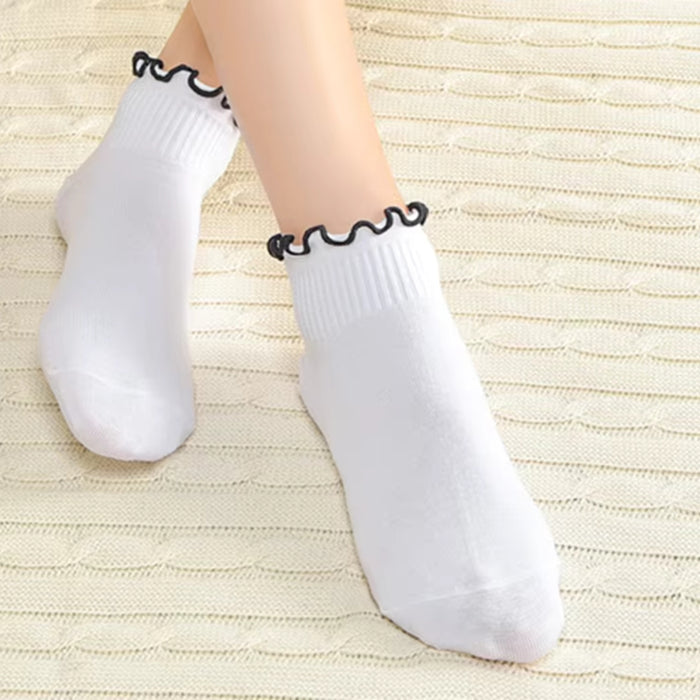 Digital Shoppy 1pair Women’s Knitted Thin Ruffle Crew Socks — Cotton Breathable Casual Spring Summer