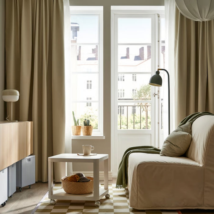 IKEA BENGTA Block-out curtain, 1 piece, beige/with heading tape, 210x250 cm with  VIDGA Single track rail, included ceiling fittings/white140 cm