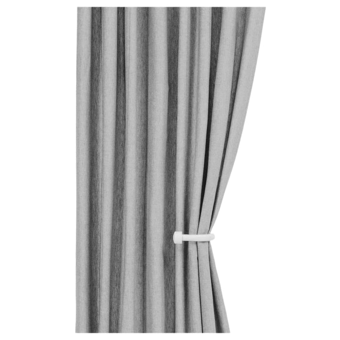 IKEA HILJA Curtains Grey 1 Pair 145x250 cm with KNÖLFLY White Tie‑Back Curtain Holder 2 Pack
