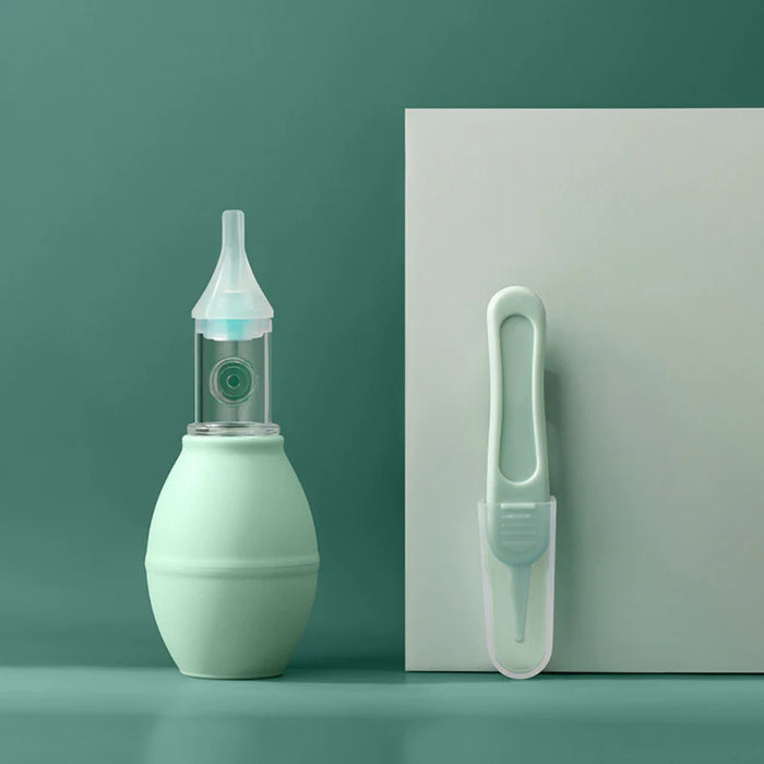 Baby nasal aspirator and medicine dropper displayed side by side, ideal for infant care and congestion relief