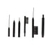 Set of six black precision cleaning tools including brushes and picks, ideal for maintaining hearing aids and electronics