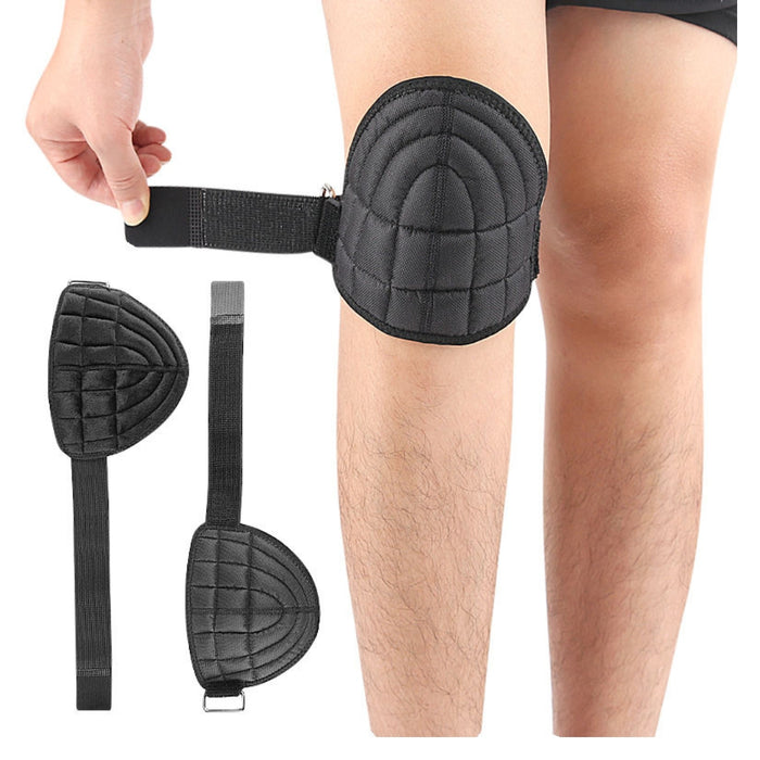 Black knee pad being worn on a person's knee with additional pads displayed.